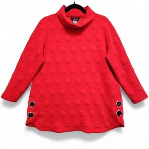 Ali Miles‎ Sweater Tunic Womens Small Red Textured Buttons Lagenlook Oversized